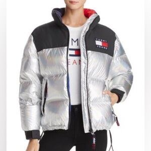 Tommy Hilfiger Metallic Silver and Black Puffer Jacket